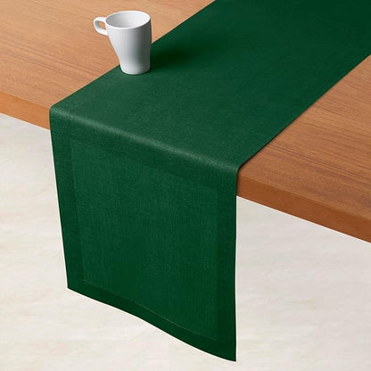 D'Moksha Homes Linen Forest Green Table Runner 120 Inches Long - 100% Pure Linen Dining Table Runner 14 x 120 Inch for St Patricks Day, Easter - Machine Washable
