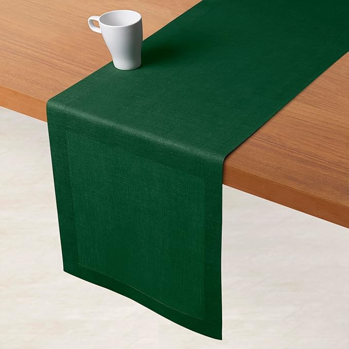 D'Moksha Homes Linen Forest Green Table Runner 108 Inches Long - 100% Pure Linen Dining Table Runner 14 x 108 Inch for St Patricks Day, Easter - Machine Washable