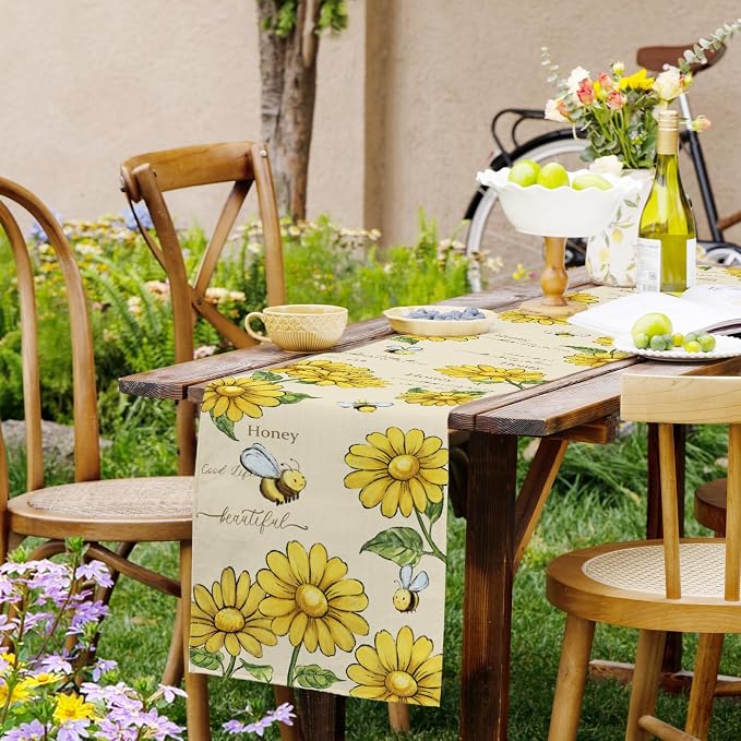 Summer Bee Sunflower Table Runner Home Sweet Home Burlap Table Runners - Image 9