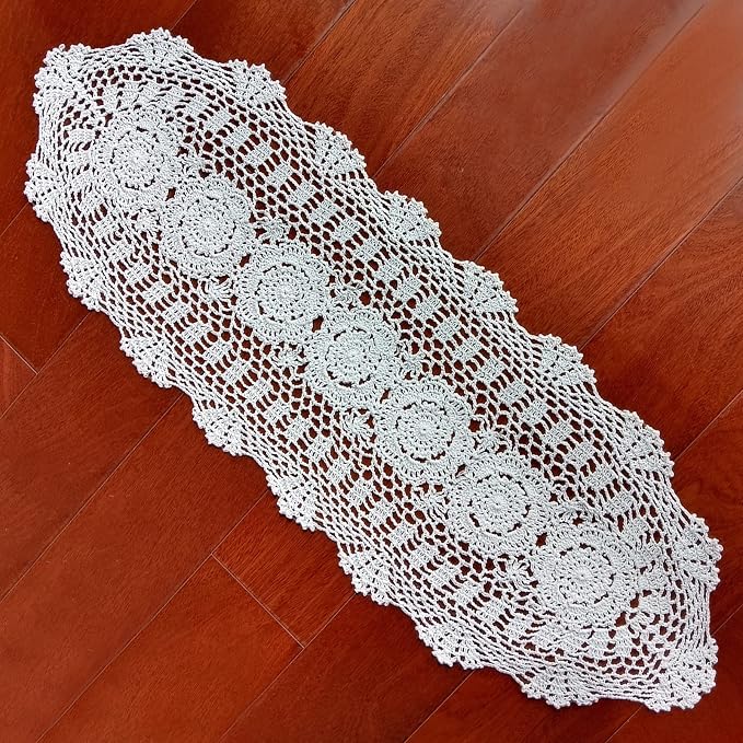 Phantomon Oval Lace Table Runner Doilies Floral Table Scarf Furniture Cloth by Phantomon
