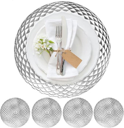 Vinyl Round Placemats Set of 4 - Non Slip Place Mats Ideal for Indoor and Outdoor Dining Table - Washable and Heat Resistant Table Mat for Kitchen Tables (Hunter Silver)