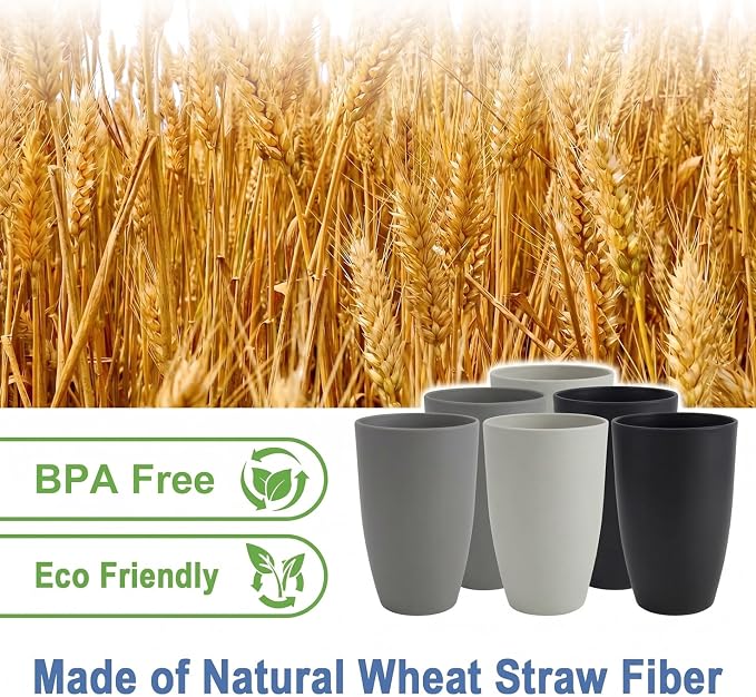 20 OZ Wheat Straw Cups Set of 6, Unbreakable Water Cup, Alternative to Plastic - Image 2