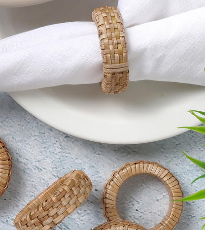Jute Rattan Napkin Rings, Farmhouse Natural | 2.25x2.25x0.5 in each, plastic & - Image 7