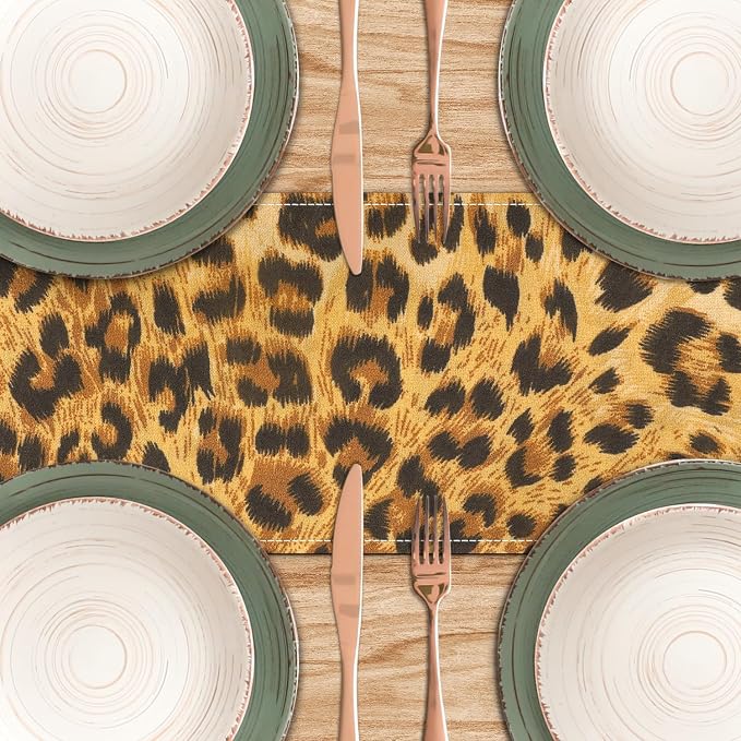 Linen Leopard Print Table Runner 13x71 Inch Farmhouse Western Leopard Decor - Image 5