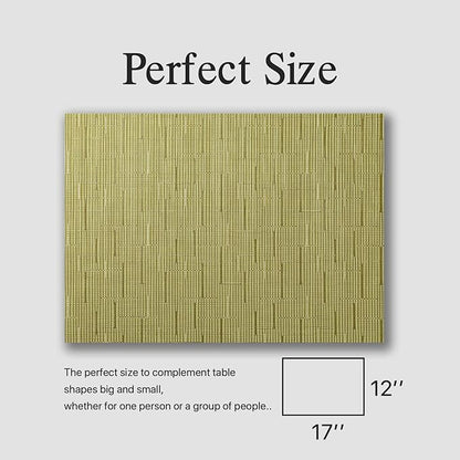 Placemats Set of 12 - Easy Clean Woven Vinyl Placemats for Dining Table, Indoor/Outdoor Place Mats, Washable PVC Table Mats （Pea Green）