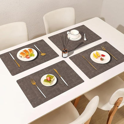 Faux Leather Placemats Set of 6, Heat Resistant Wipeable Washable Vinyl Place Mats, Waterproof Anti-Slip Dining Table Mats, Suitable for Indoor & Outdoor Use (Coffee)