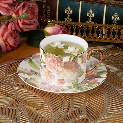 KAMMAK Tea Cups and Saucers Set of 2, Porcelain Coffee Cups, JBE027 | Stackable - Image 3