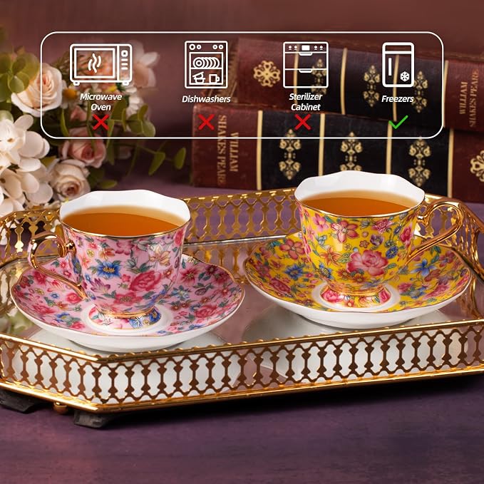 KAMMAK Tea Cup and Saucer, Ceramic Coffee Cups, 6.3 oz, Afternoon Tea and - Image 6