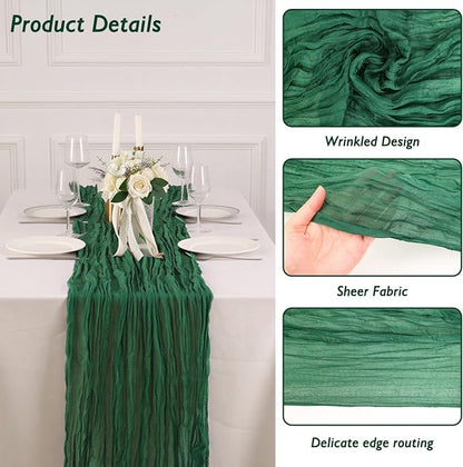 8 Pack Emerald Green Cheesecloth Table Runner 120 Inch Boho Wedding Decor | - Image 3