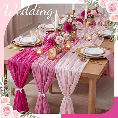 12 Pcs Gradient Rose Pink Cheesecloth Gauze Table Runners | Boho Wedding Decor - Image 2