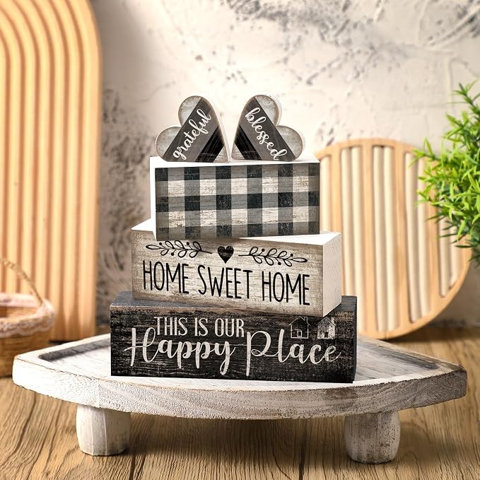 Moucuny 4 Pcs Farmhouse Decor Black and White Farmhouse Tiered Tray Decorations - Image 2