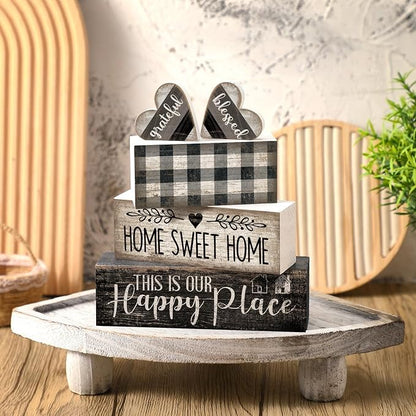 Moucuny 4 Pcs Farmhouse Decor Black and White Farmhouse Tiered Tray Decorations - Image 2