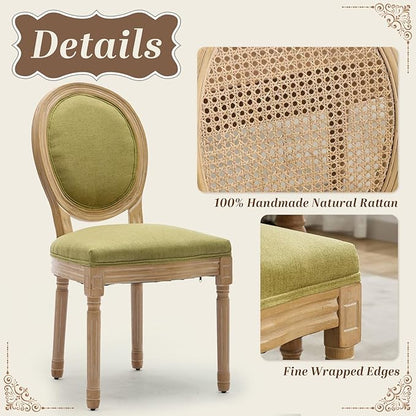 SoarFlash French Dining Chairs Set of 2, Vantage Dining Chair with Round Back, Wood Leg Farmhouse Country Dining Chair for Kitchen,Bedroom,Olive Green