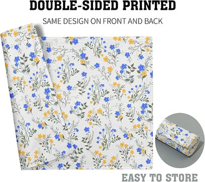 Spring Summer Placemats - Blue Yellow Floral Place Mats Set of 4 Botanical Flower Tablemats 12x18 for Party Kitchen Dining Farmhouse