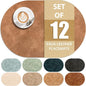 ADRIMER Placemats, Heat Resistant Oval Placemats Set of 12 Washable 12 x 17 Inch, Waterproof Table Mats, Wipeable Pu Place Mats for Kitchen, Dining Room, Sandy Light Brown