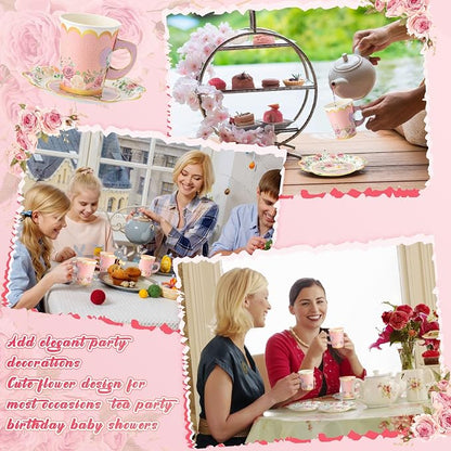 Tioncy 100 Pcs Tea Party Decorations Include 50 Pieces 9 oz Paper Tea Cups - Image 5