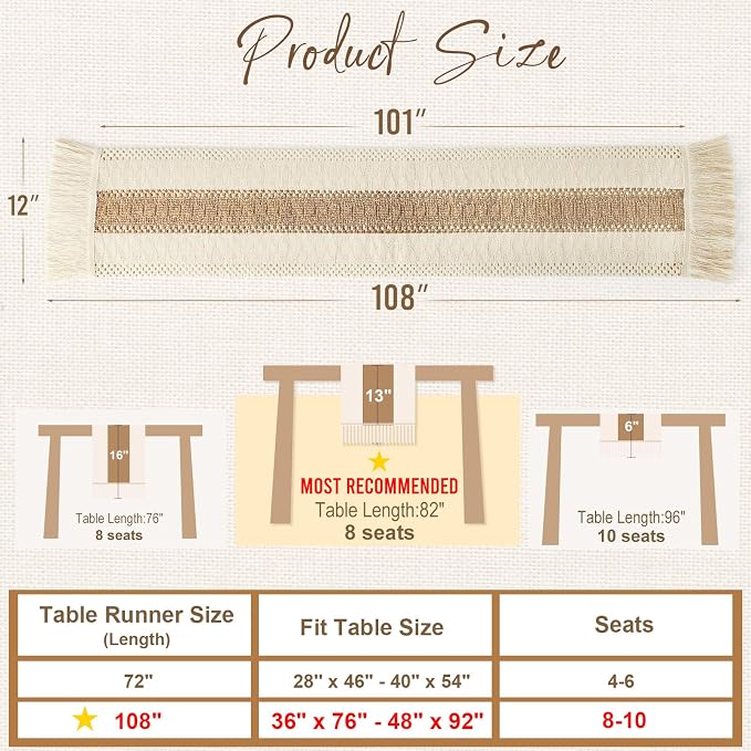 OurWarm Splicing Burlap Table Runner Farmhouse Style, Boho Table Runner Modern - Image 5