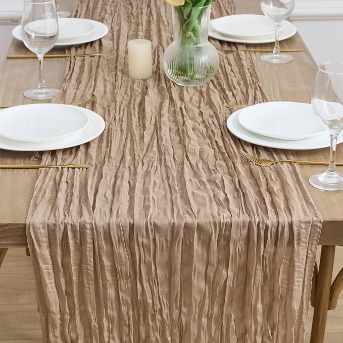 Asee'm 6pcs Nude Brown Cheesecloth Table Runner Summer Boho Rustic 10FT | Fall - Image 2