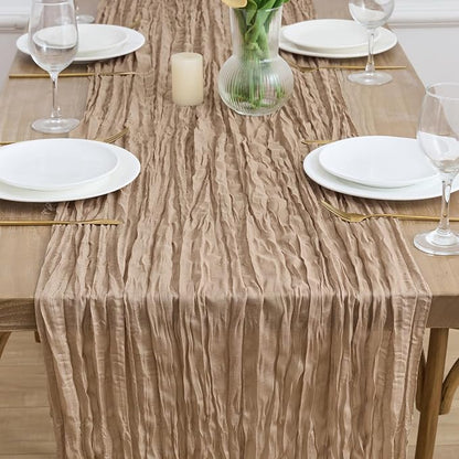 Asee'm Nude Brown Cheesecloth Table Runner Summer Boho Rustic Gauze 10FT | Fall - Image 2