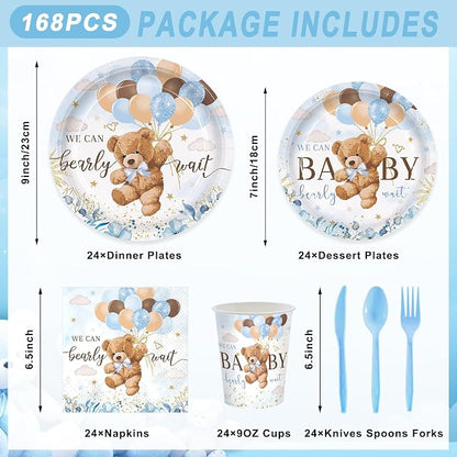 168pcs We Can Bearly Wait Bear Plates Napkins - Image 2
