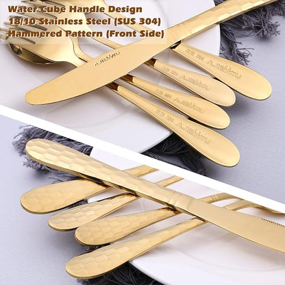 20 Piece Silverware Set for 4, Hammered Silverware Set 18/10 Stainless Steel - Image 2
