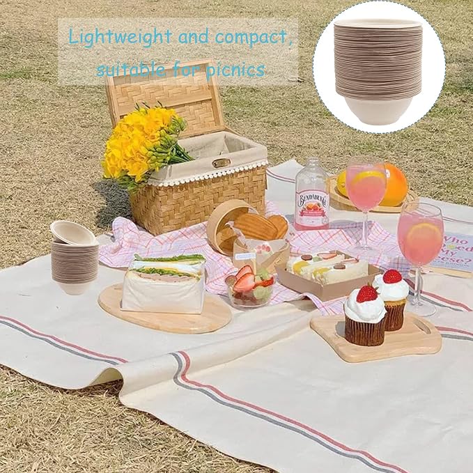 100 Pack Compostable 8 oz Paper Bowls, Small Natural Disposable Paper Bowls | - Image 6