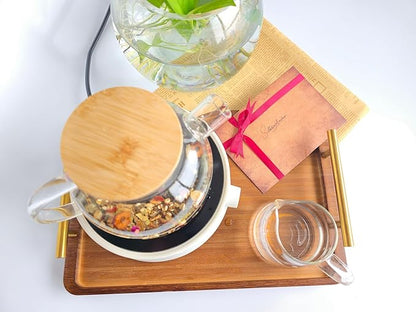 Bamboo Serving Tray with Gold Handles - Large Wood Serving Tray for Breakfast in Bed, Coffee Table, Dinner & bar - Decorative Bed Table Tray for Kitchen or Bedroom（14" x 9.5" x 2"）