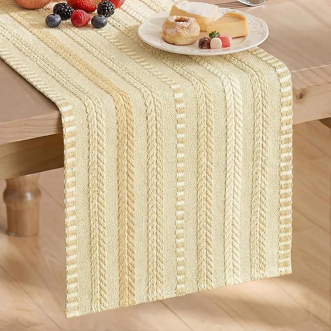 Artoid Mode Burlap Brown Farmhouse Stripe Braided Table Runner 12x72 Inch | by ArtoidMode