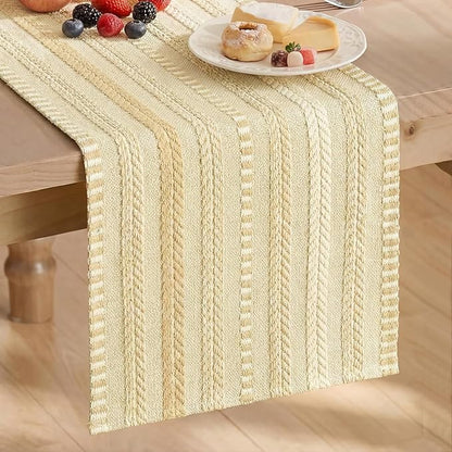 Artoid Mode Burlap Brown Farmhouse Stripe Braided Table Runner 12x72 Inch | by ArtoidMode