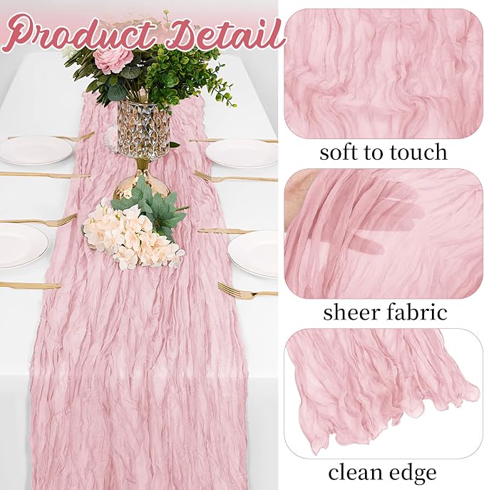 16 Pack Light Pink Cheesecloth Table Runners 20x120 Inch Gauze Table Runner - Image 3