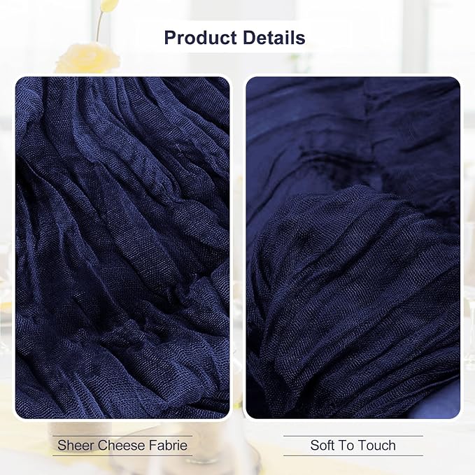 1 Pack Navy Blue Cheesecloth Table Runner 35x120 Inch 10Ft Rustic Gauze Cheese - Image 2