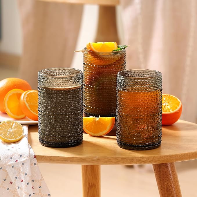 Moretoes 12 Pack 12 Oz Gray Hobnail Drinking Glasses Set, Water Glass Cups | - Image 7