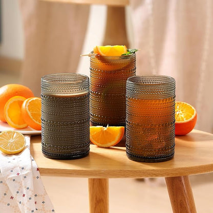 Moretoes 12 Pack 12 Oz Gray Hobnail Drinking Glasses Set, Water Glass Cups | - Image 7