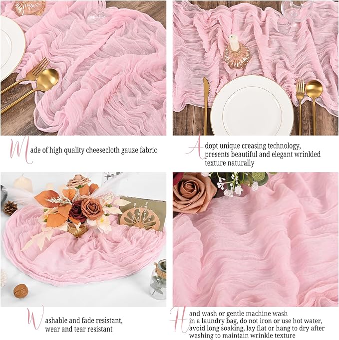25 Pack Pink Table Runner 17 x 108inch Cheesecloth Table Runner Boho Gauze - Image 4