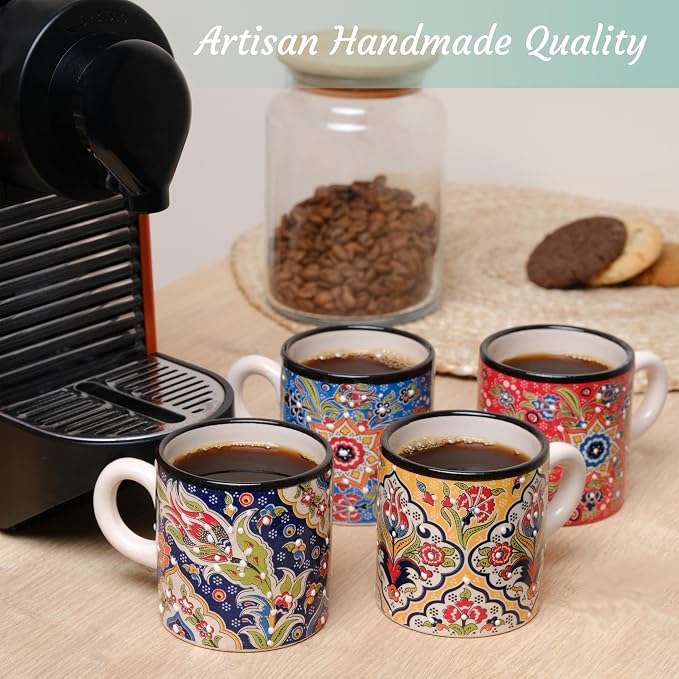 Ceramic Espresso Cups, 5 Oz Espresso Cups Set of 4, Handmade Espresso Cup - Image 3