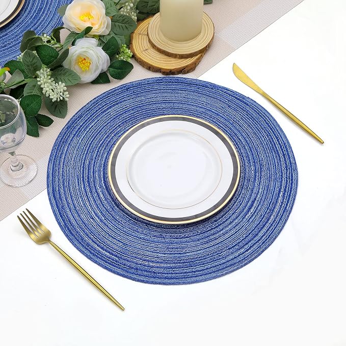 SHACOS Round Braided Placemats 15 inch Set of 6 Washable Kitchen Table Placemats - Image 6