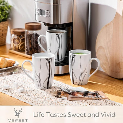 VEWEET Large Coffee Mugs Set of 6, 16 OZ White Cups Set Ceramic, Fiona | Large - Image 2