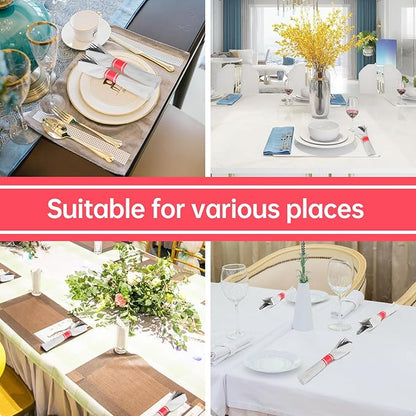 Germiwipe Red White Striped Paper Napkin Bands Self Adhesive - 500 Pcs 1.5x4.25 Inches Silverware Wraps Band Disposable Paper Napkin Rings for Restaurant Wedding Party Home Outdoor Holidays