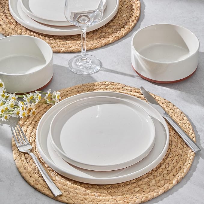 LIANYU Plates and Bowls Sets, 12 Pieces Stoneware Dinnerware Set - Image 6