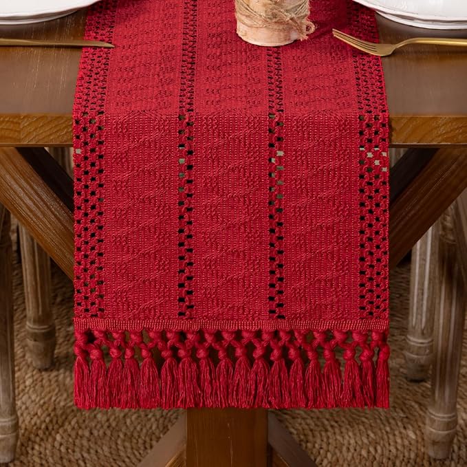 DeZerlor Boho Macrame Table Runner Spring Easter Farmhouse Woven Table Runner by DeZerlor