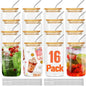 ASKIZ 16Pcs Glass Cups With Bamboo Lids and Straws, 16Oz Ice Coffee Cup by ASKIZ