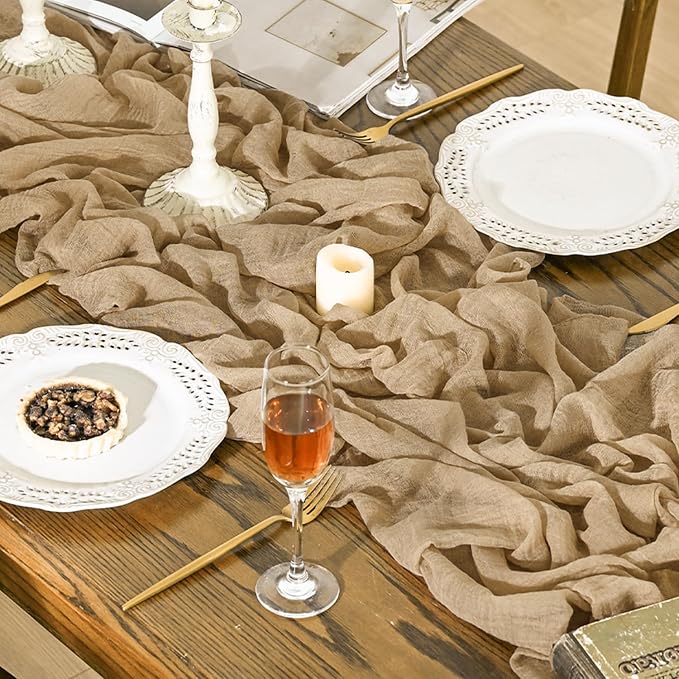 Artoid Mode 6PC Boho Cheesecloth Gauze Sand Wedding Table Runner, 120 Inch - Image 6