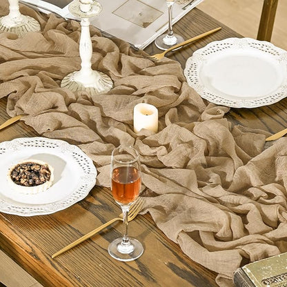 Artoid Mode 3PC Boho Cheesecloth Gauze Sand Wedding Table Runner, 120 Inch - Image 6
