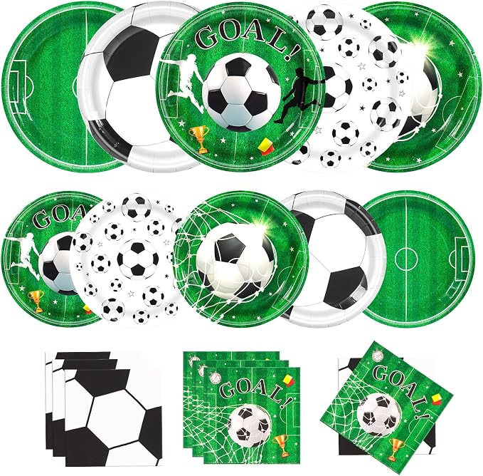 60PCS Soccer Paper Plates and Napkins Party Supply Serves 20 | Disposable by BORAENDEY