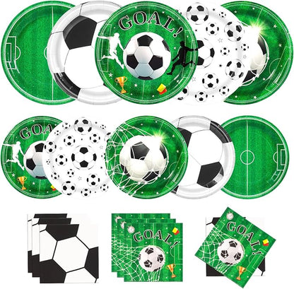60PCS Soccer Paper Plates and Napkins Party Supply Serves 20 | Disposable by BORAENDEY