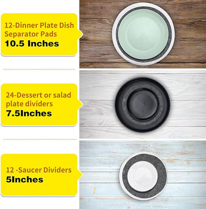 Imncya Plate Separators Storage, Set Of 60 And 3 Different Size, Thick and Premium Soft Felt Plate Dividers For China, Dish, Coffee Saucers Protecting and Stacking - Grey