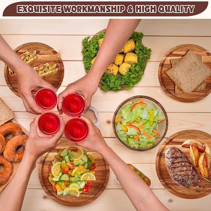 24 Pcs Acacia Wood Dinnerware Set, Round Wooden Plates, Solid Wooden Bowls and - Image 7