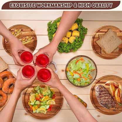 24 Pcs Acacia Wood Dinnerware Set, Round Wooden Plates, Solid Wooden Bowls and - Image 7