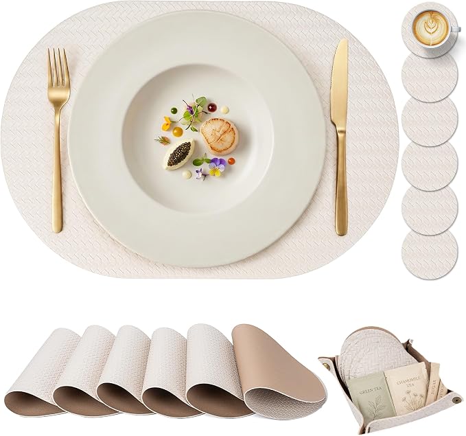 Woven Faux Leather Oval Placemats Set of 4/6 by Promattoo