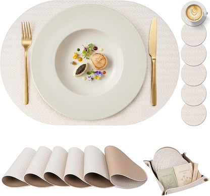 Woven Faux Leather Oval Placemats Set of 4/6 by Promattoo